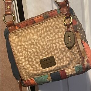 Fossil Multicolor Patchwork Beige Crossbody Bag